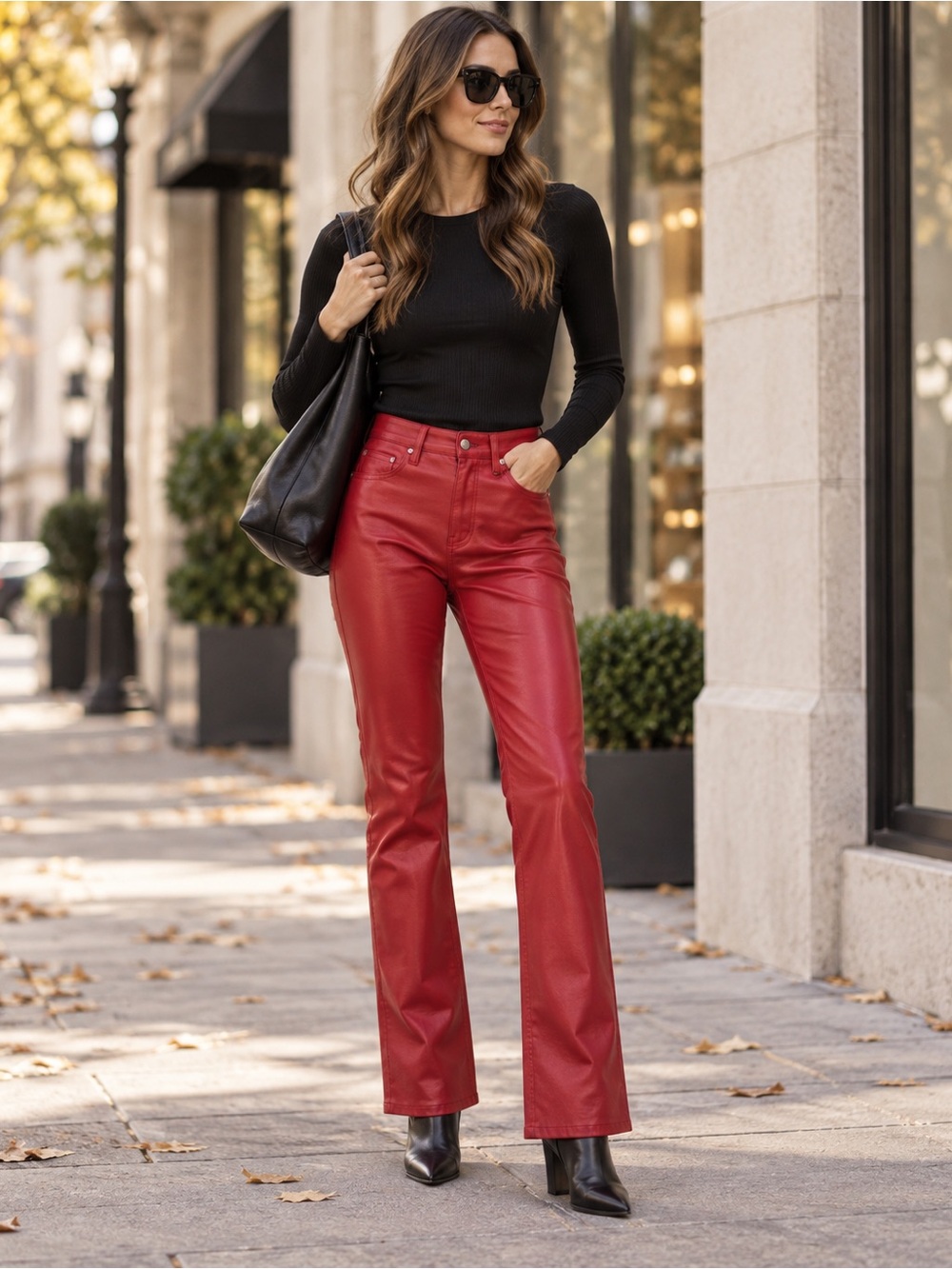 Afrm Heston Faux Leather Pants Size 27 NWT In Deep Red